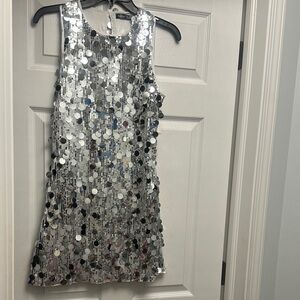 Silver Sequin Sleeveless Dress